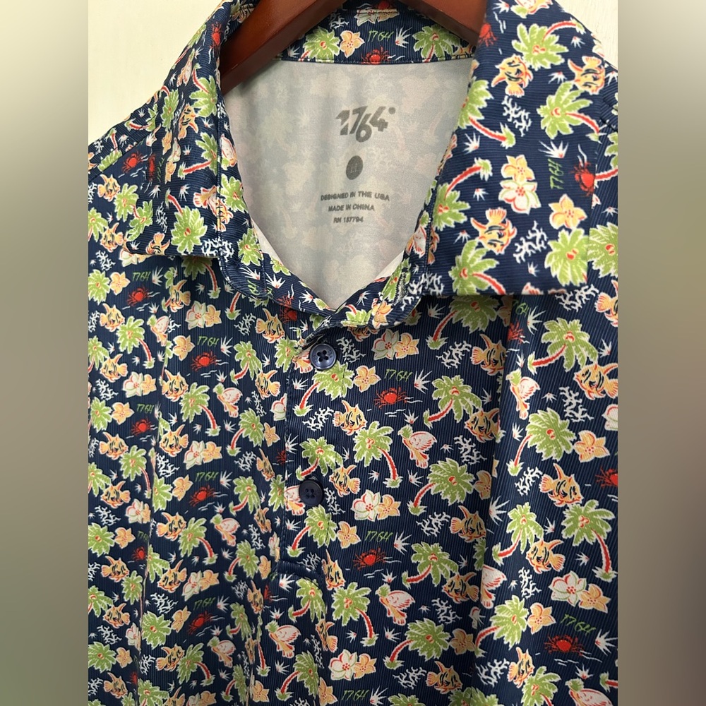 1764 Golf Performance Polo AOP tropical fish paradise Mens M all-over print prep